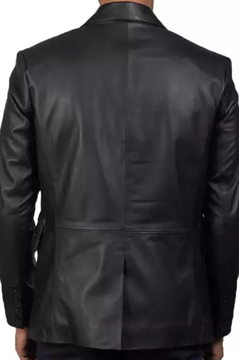 Men's black lambskin leather two button classic blazer coat