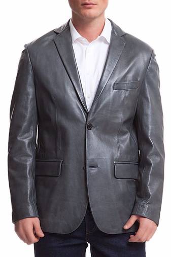 Men's gray genuine leather formal blazer jacket