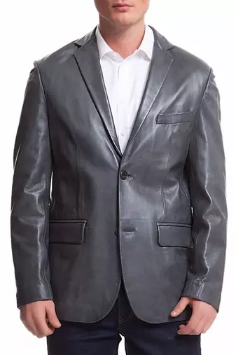 Men's gray genuine leather formal blazer jacket