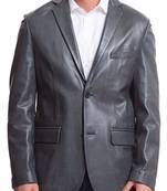 Men's gray genuine leather formal blazer jacket