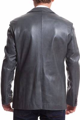 Men's gray genuine leather formal blazer jacket 2