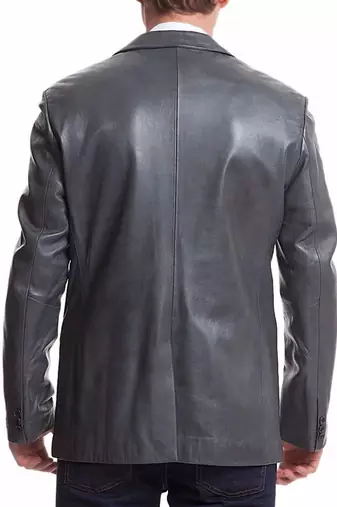 Men's gray genuine leather formal blazer jacket