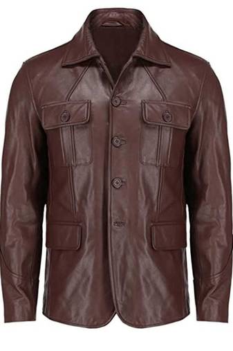Men's brown genuine lambskin leather safari blazer utility jacket