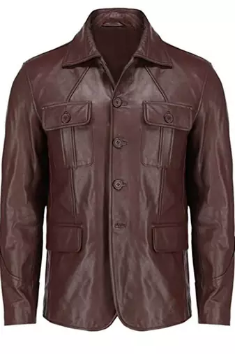 Men's brown genuine lambskin leather safari blazer utility jacket