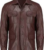 Men's brown genuine lambskin leather safari blazer utility jacket
