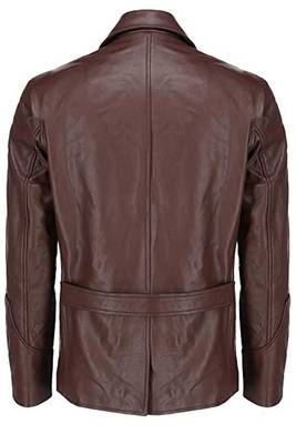 Men's brown genuine lambskin leather safari blazer utility jacket 2