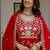Women's red georgette embroidered anarkali suit set with dupatta