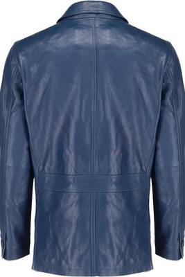 Men's navy blue lambskin leather two button blazer jacket 3