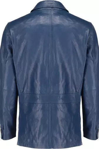 Men's navy blue lambskin leather two button blazer jacket