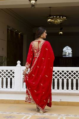 Women's red georgette embroidered anarkali suit set with dupatta 5