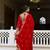 Women's red georgette embroidered anarkali suit set with dupatta