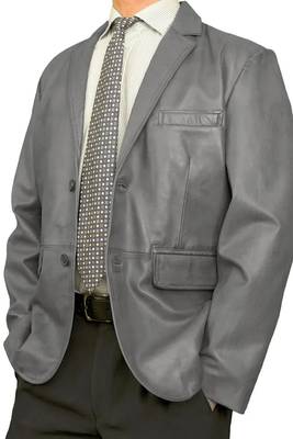 Men's gray lambskin leather business blazer sport coat 1