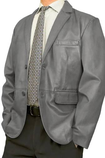Men's gray lambskin leather business blazer sport coat