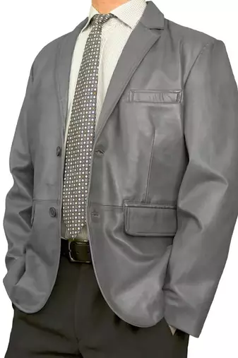 Men's gray lambskin leather business blazer sport coat