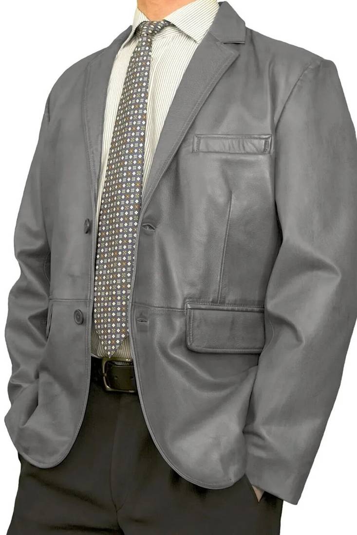 Men's gray lambskin leather business blazer sport coat