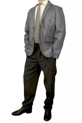 Men's gray lambskin leather business blazer sport coat 2