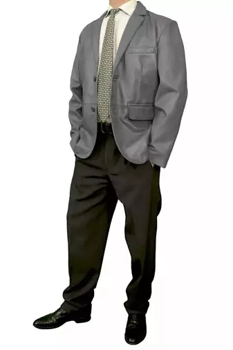 Men's gray lambskin leather business blazer sport coat