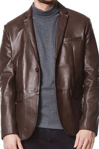 Men's dark brown real lambskin leather classic blazer jacket