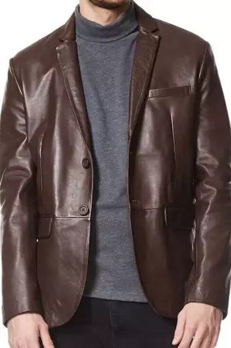 Men's dark brown real lambskin leather classic blazer jacket