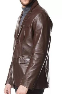 Men's dark brown real lambskin leather classic blazer jacket 2