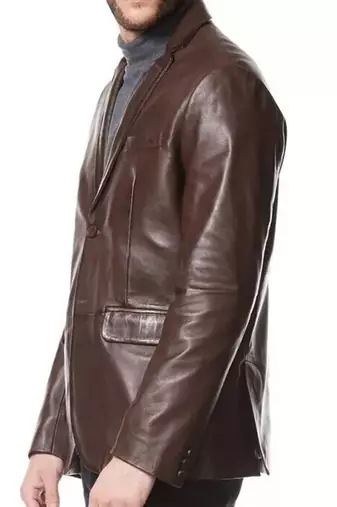 Men's dark brown real lambskin leather classic blazer jacket