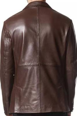 Men's dark brown real lambskin leather classic blazer jacket 3