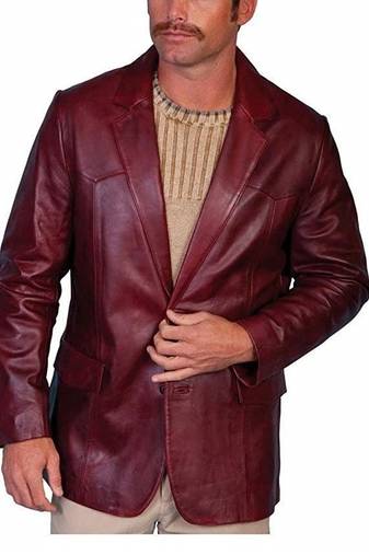 Men's burgundy genuine leather blazer tailored sport coat