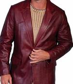 Men's burgundy genuine leather blazer tailored sport coat