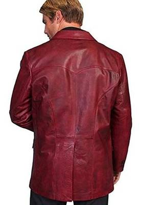 Men's burgundy genuine leather blazer tailored sport coat 2