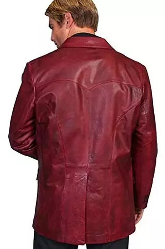 Men's burgundy genuine leather blazer tailored sport coat