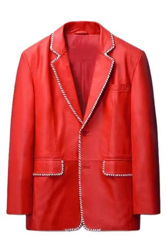 Men's red lambskin leather blazer white trim party jacket