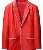 Men's red lambskin leather blazer white trim party jacket