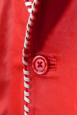 Men's red lambskin leather blazer white trim party jacket 3