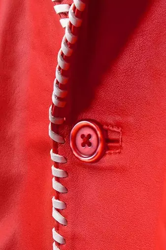 Men's red lambskin leather blazer white trim party jacket