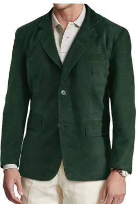 Men's forest green soft suede lambskin leather blazer jacket 1