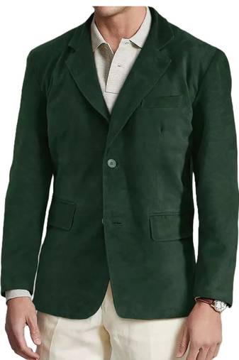 Men's forest green soft suede lambskin leather blazer jacket