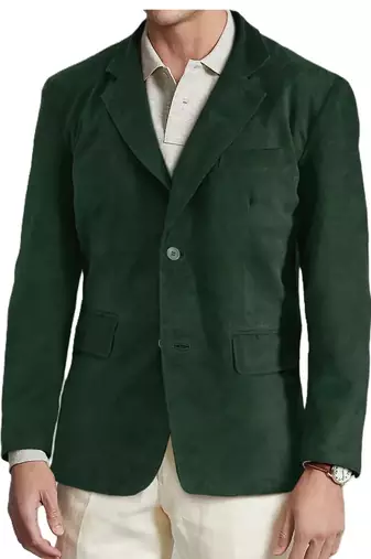 Men's forest green soft suede lambskin leather blazer jacket