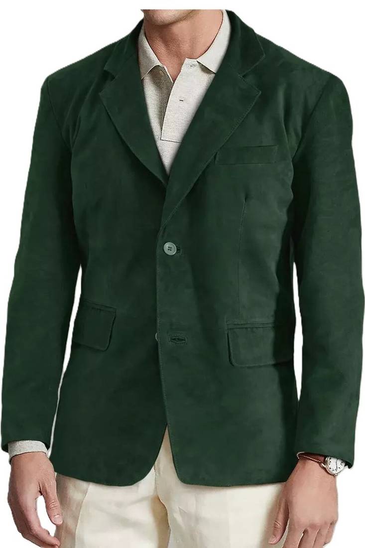 Men's forest green soft suede lambskin leather blazer jacket