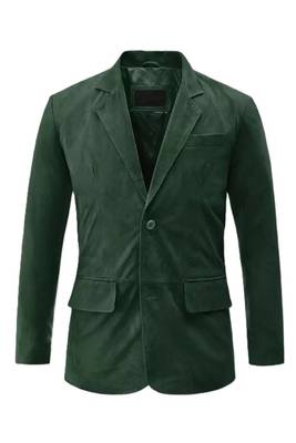 Men's forest green soft suede lambskin leather blazer jacket 2