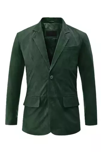 Men's forest green soft suede lambskin leather blazer jacket