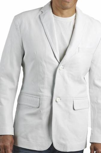 Men's white genuine leather formal blazer jacket