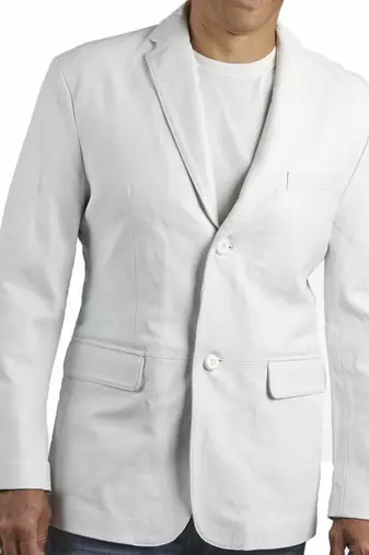 Men's white genuine leather formal blazer jacket
