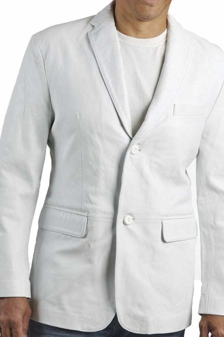 Men's white genuine leather formal blazer jacket
