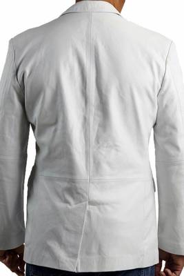 Men's white genuine leather formal blazer jacket 2