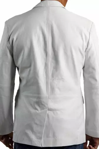 Men's white genuine leather formal blazer jacket