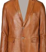 Men's genuine tan leather two button classic blazer coat