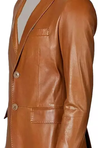 Men's genuine tan leather two button classic blazer coat