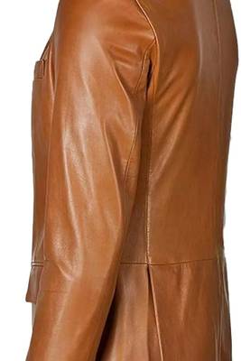 Men's genuine tan leather two button classic blazer coat 3