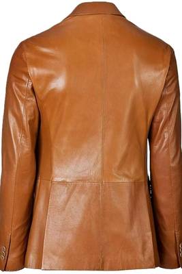 Men's genuine tan leather two button classic blazer coat 4
