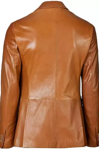 Men's genuine tan leather two button classic blazer coat